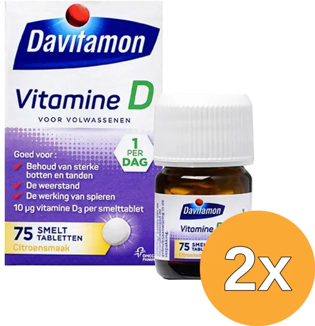 2x Davitamon D Volwassen smelttablet (75 tabletten)