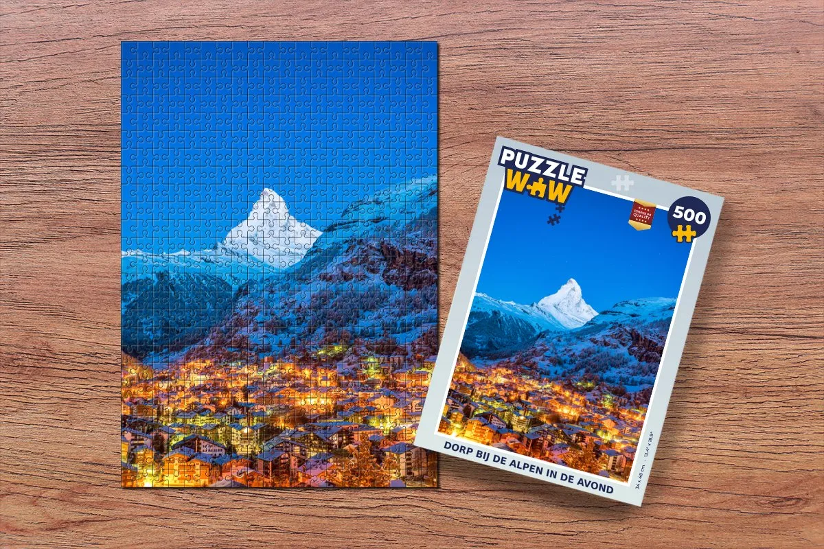 PuzzleWow Alpen Dorp Sneeuw Legpuzzel 500 Stuks - Multicolor