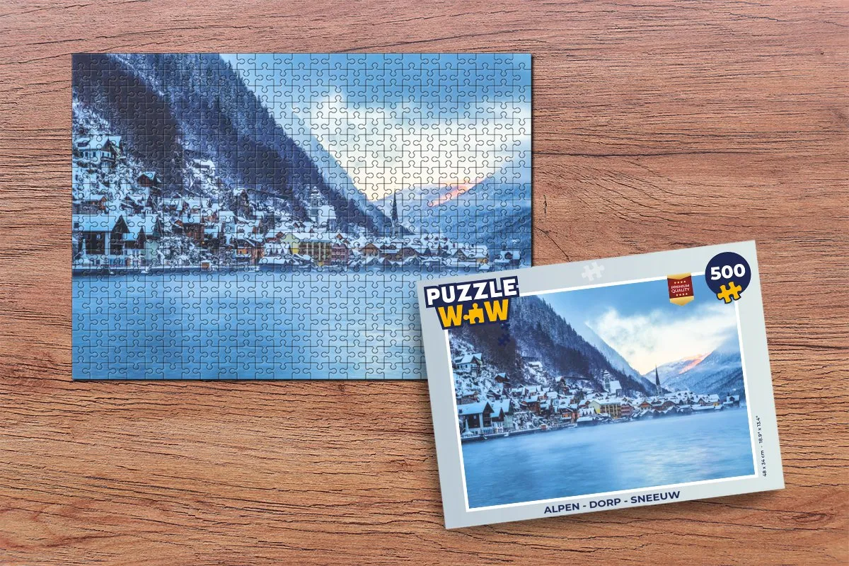 PuzzleWow Alpen Dorp Sneeuw Legpuzzel 500 Stuks - Multicolor