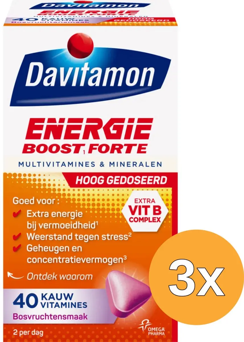 3x Davitamon Extra energie bosvruchten (40 kauwtabletten)