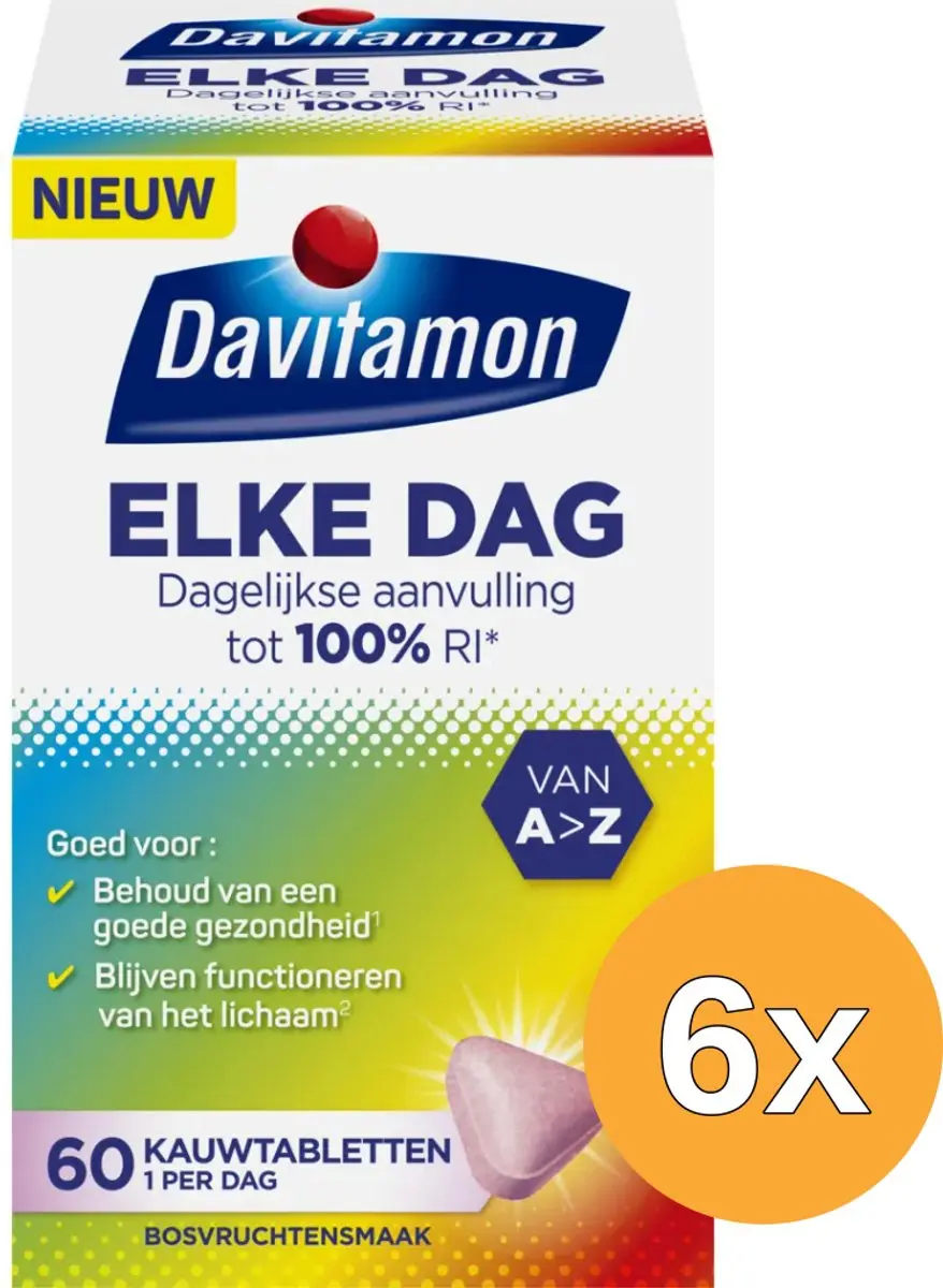 6x Davitamon Elk dag (60 kauwtabletten)