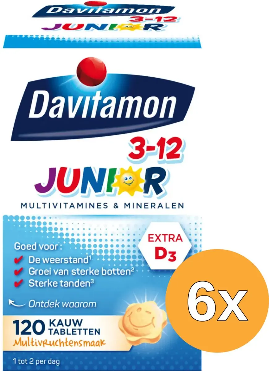 6x Davitamon Junior 3+ multifruit (120 kauwtabletten)