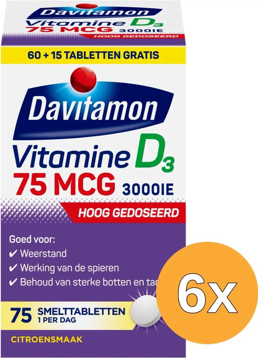 6x Davitamon Vitamine D3 75Mcg (75 tabletten)