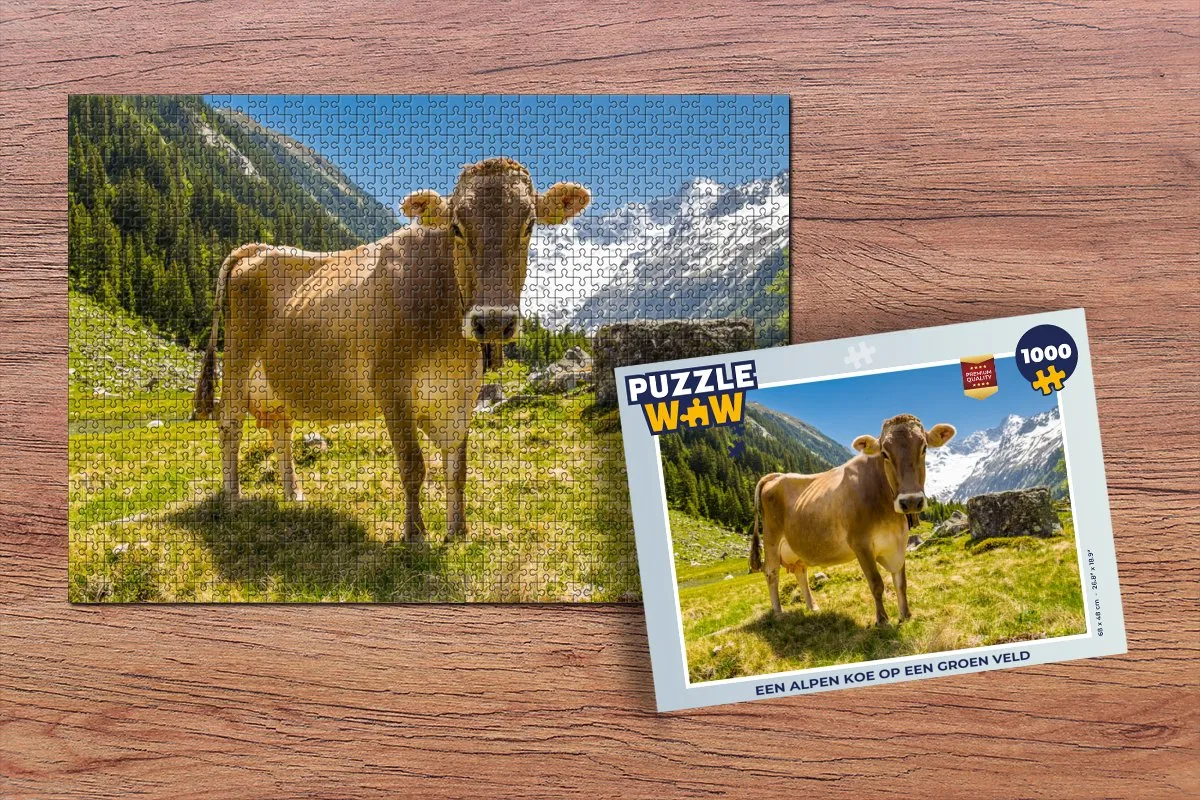 PuzzleWow Koe Sneeuw Alpen Legpuzzel 1000 Stuks - Multicolor