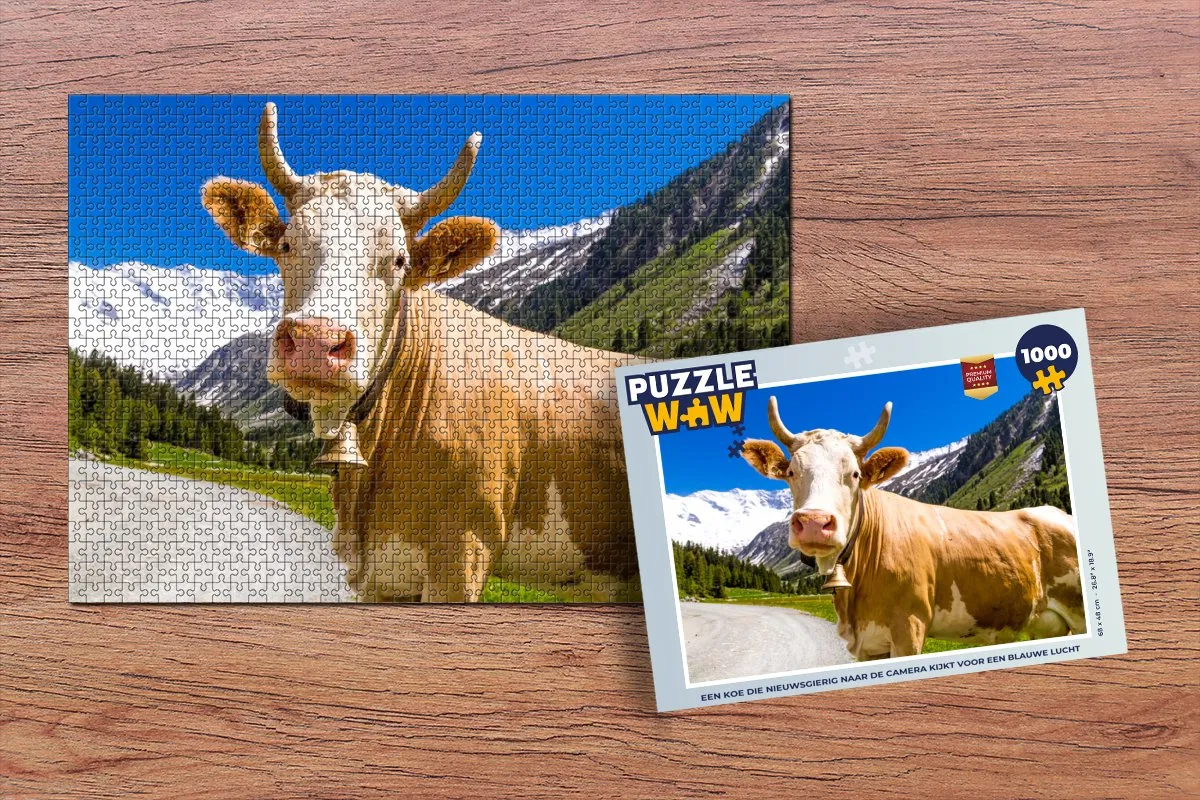 PuzzleWow Koe Sneeuw Alpen Legpuzzel 1000 Stuks - Multicolor