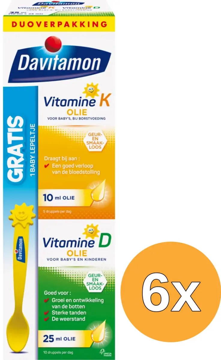 6x Davitamon Baby vitamine D & K 25mcg (35 ml)