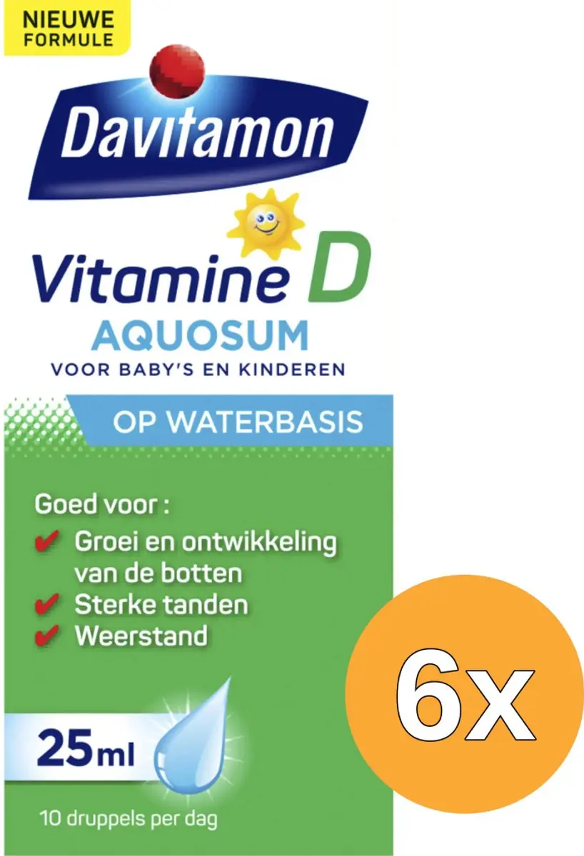 6x Davitamon Vitamine D aquosum druppels (25 ml)