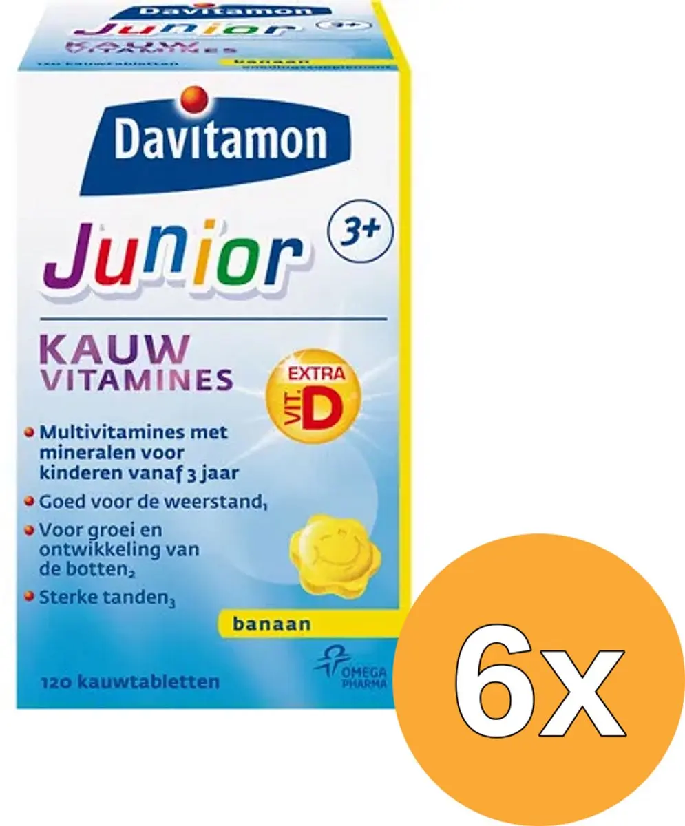 6x Davitamon Junior 3+ banaan (120 kauwtabletten)