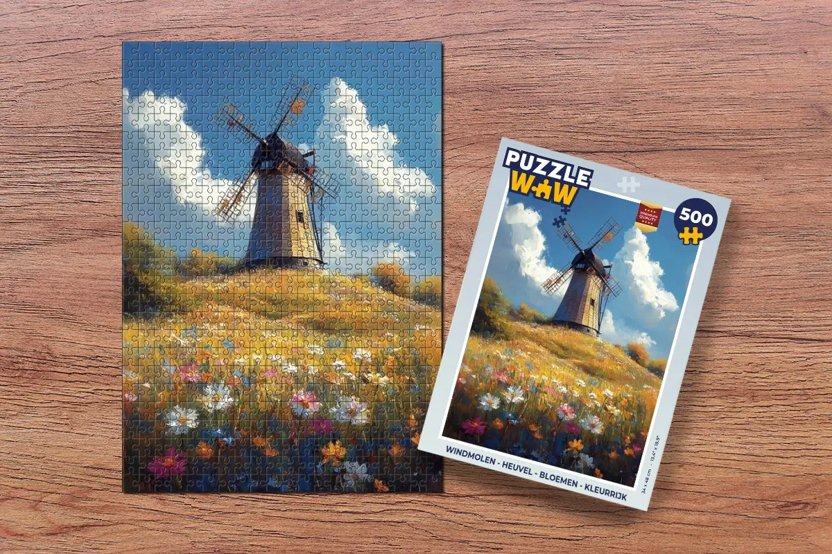 PuzzleWow Windmolen & Heuvel Legpuzzel 500 Stuks - Kleurrijk