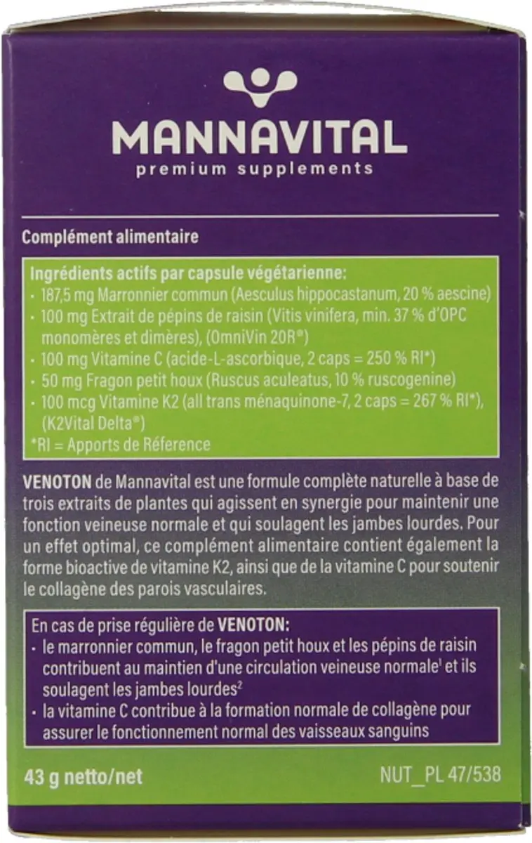 Mannavital Venoton 60 Vegetarische Capsules