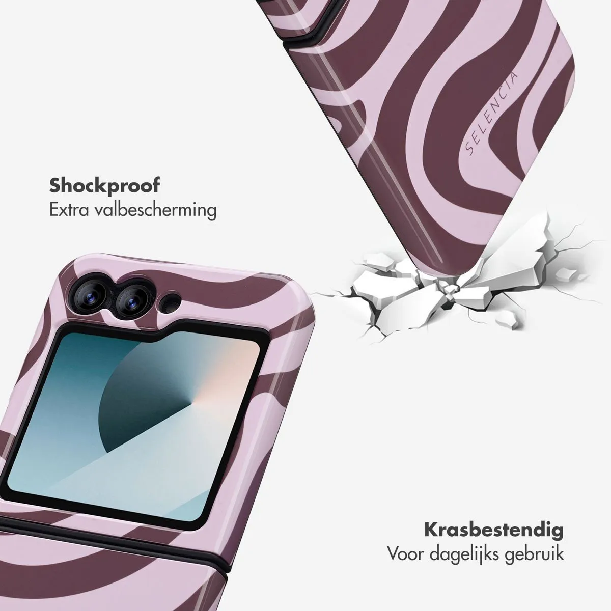 Selencia Hoesje Samsung Galaxy Z Flip 6/7 FE Wavy Swirl Pink Plum