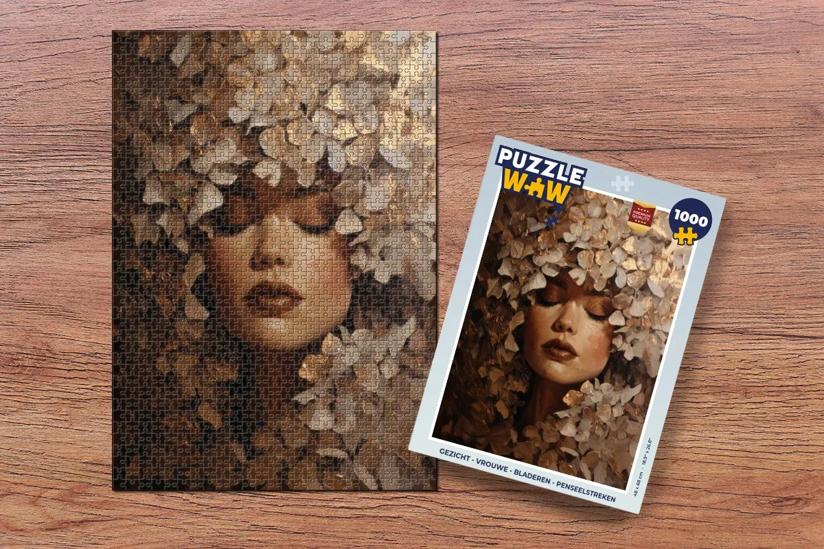 PuzzleWow Legpuzzel 1000 Stuks - Gezicht met Bladeren