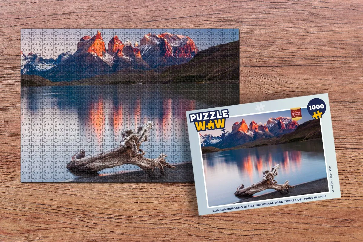 PuzzleWow Legpuzzel Zonsondergang Torres del Paine 1000 Stuks - Multicolor