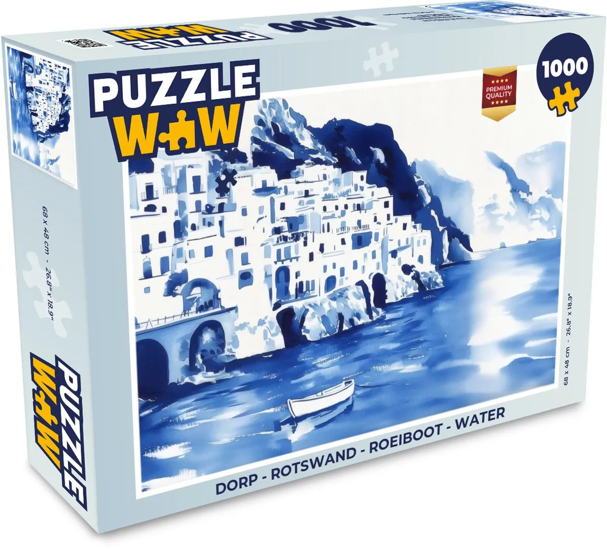 PuzzleWow Rotswand Roeiboot Legpuzzel 1000 Stuks - Dorp Water