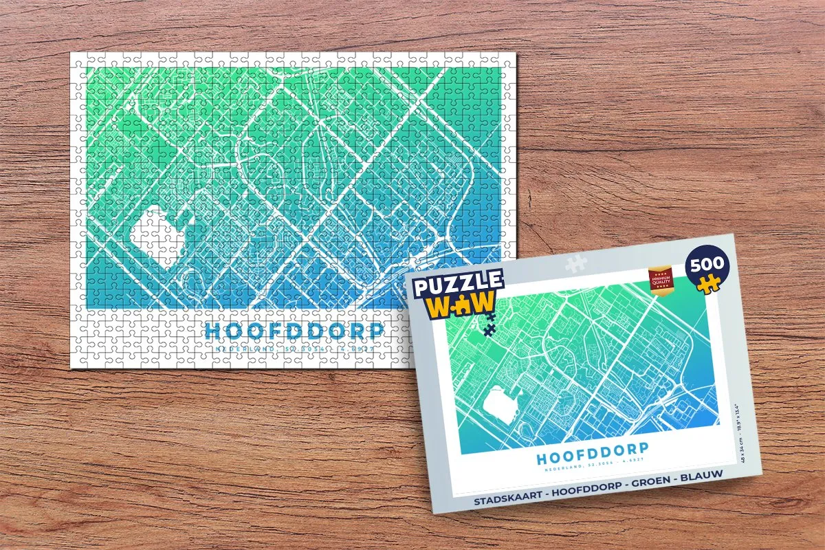 PuzzleWow Stadskaart Hoofddorp Legpuzzel 500 Stuks - Multicolor