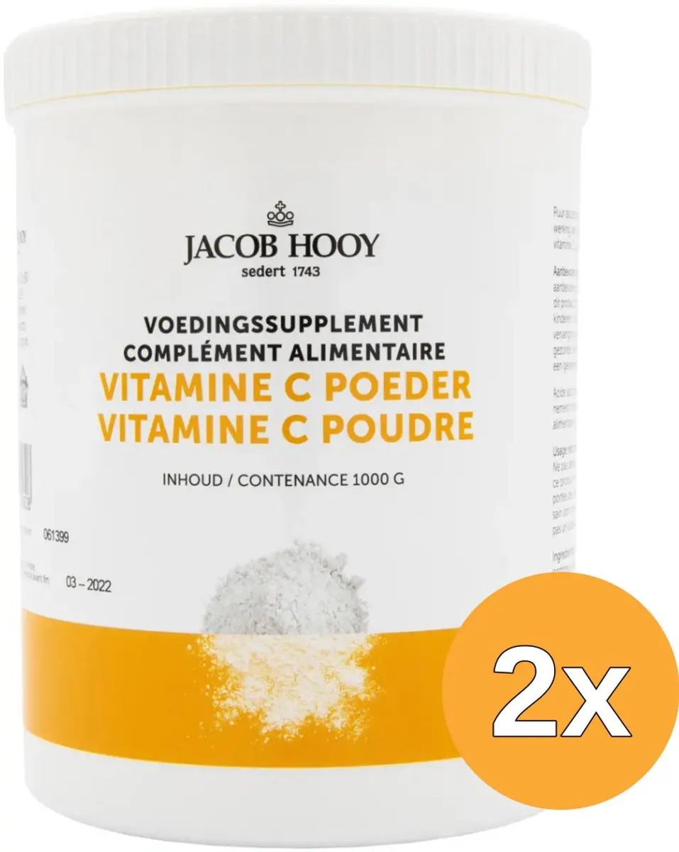 2x Jacob Hooy Vitamine C Ascorbinezuur pot (1000 gr)