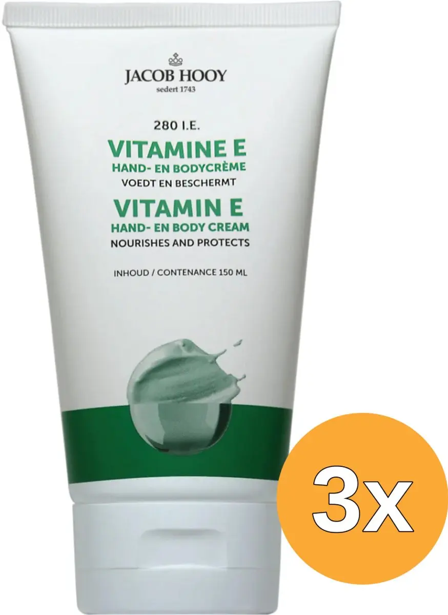 3x Jacob Hooy Vitamine E hand en bodycreme tube (150 ml)