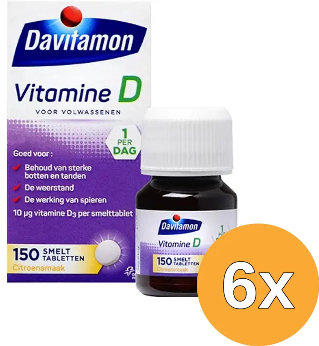 6x Davitamon D Volwassen Smelttablet (150 tabletten)