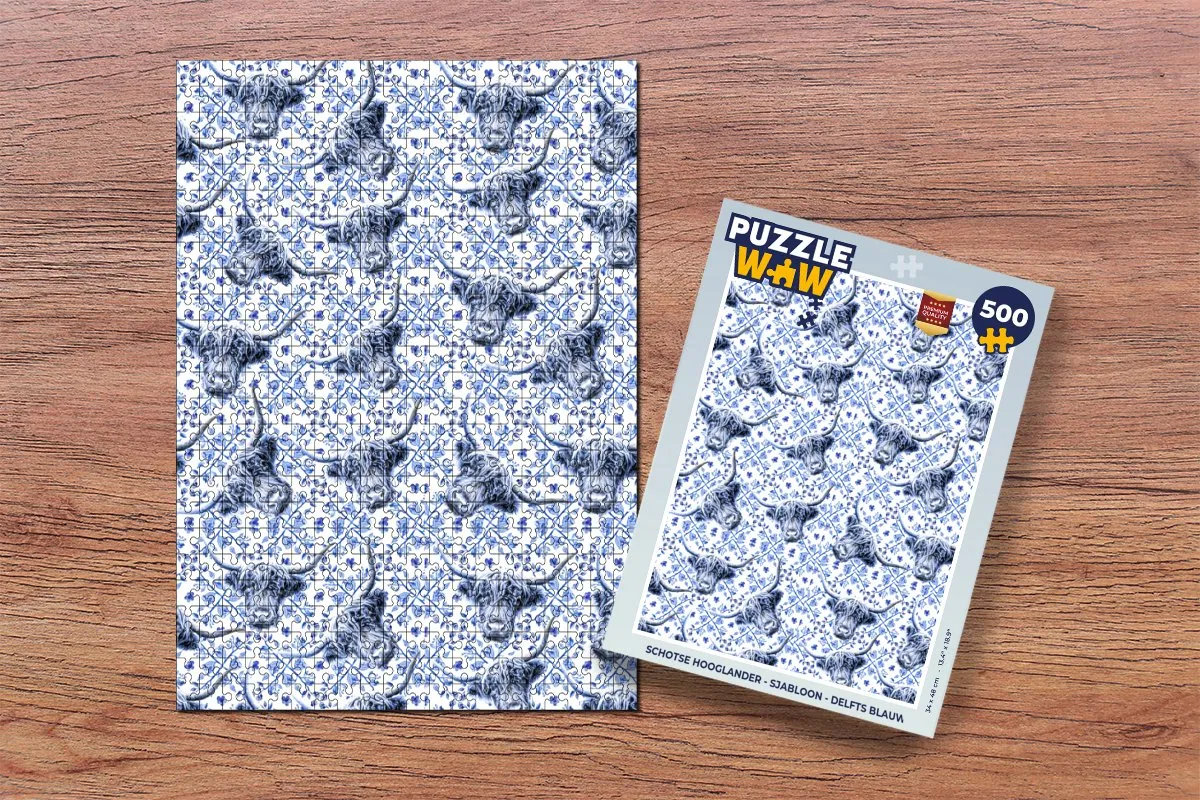 PuzzleWow Schotse Hooglander Legpuzzel 500 Stuks - Delfts Blauw