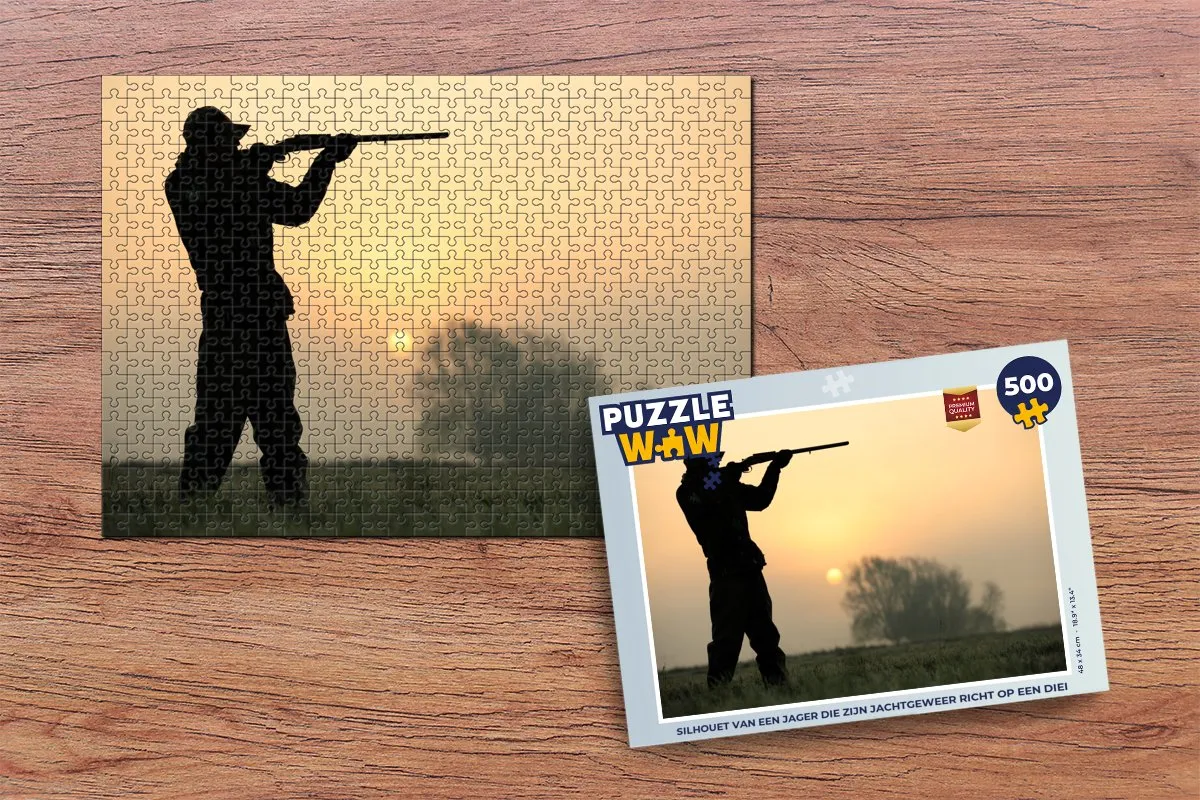 PuzzleWow Silhouet Jager Dier Legpuzzel 500 Stuks - Multicolor