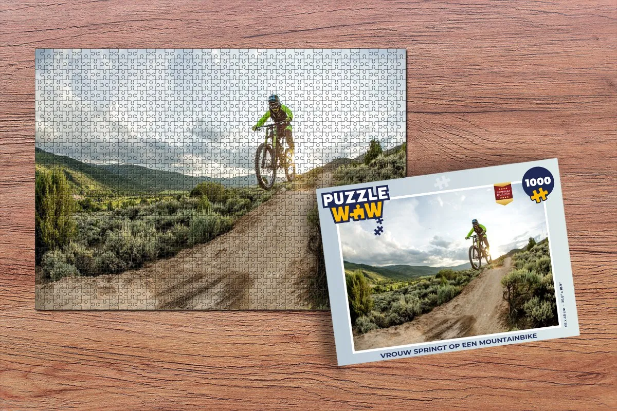 PuzzleWow Legpuzzel Vrouw op Mountainbike 1000 Stuks - Multicolor
