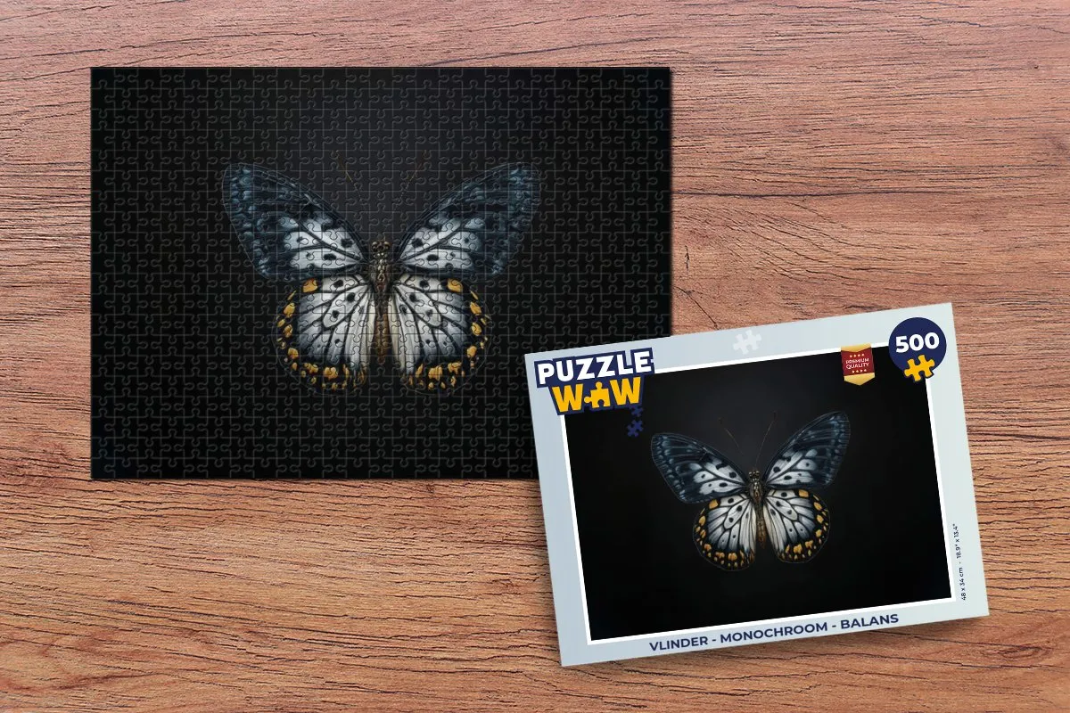PuzzleWow Vlinder Legpuzzel 500 Stuks - Monochroom