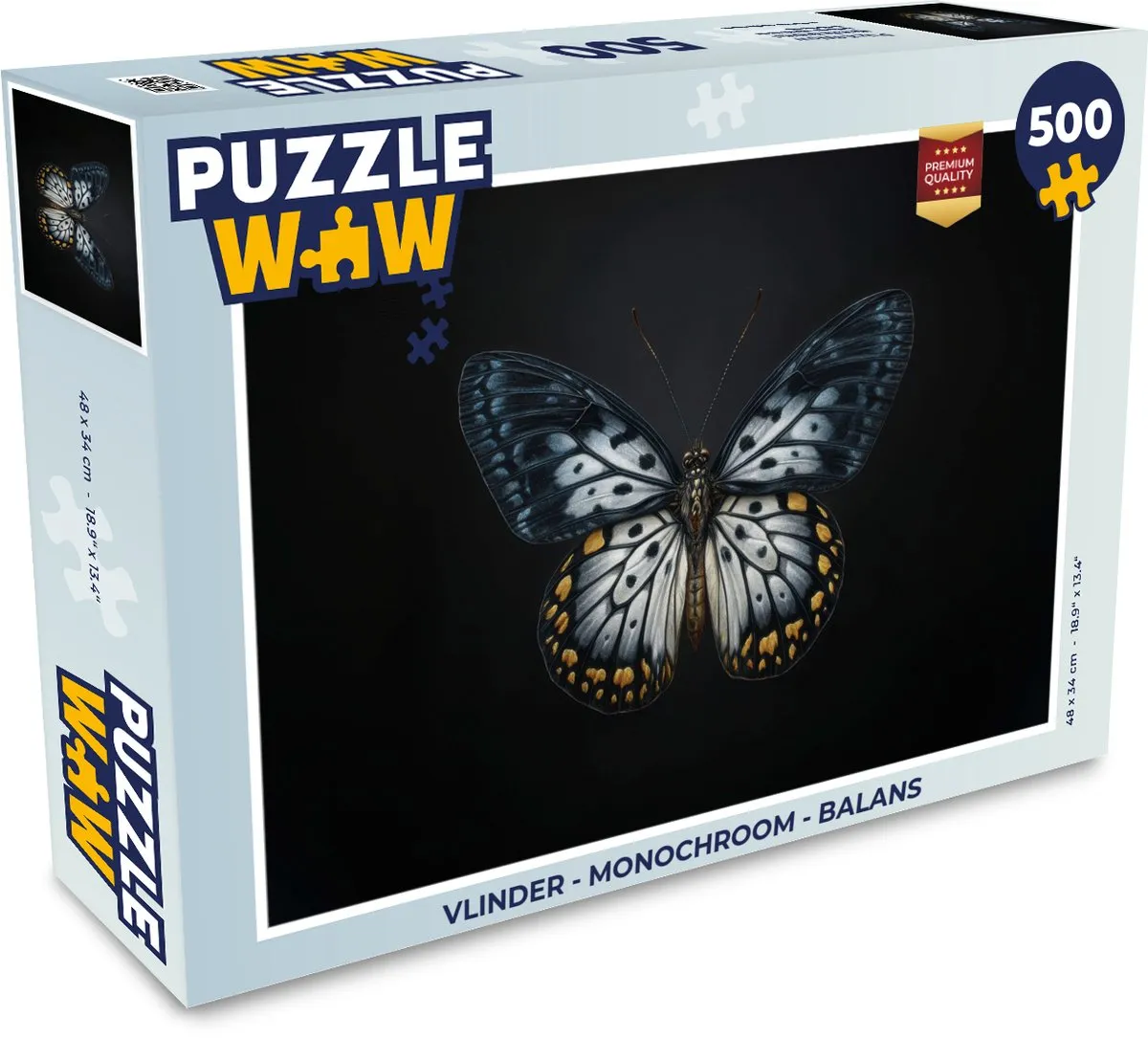 PuzzleWow Vlinder Legpuzzel 500 Stuks - Monochroom