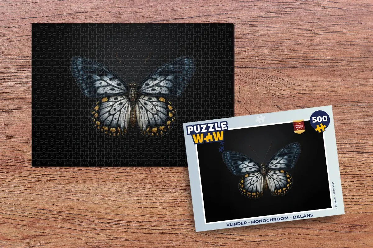 PuzzleWow Vlinder Legpuzzel 500 Stuks - Monochroom