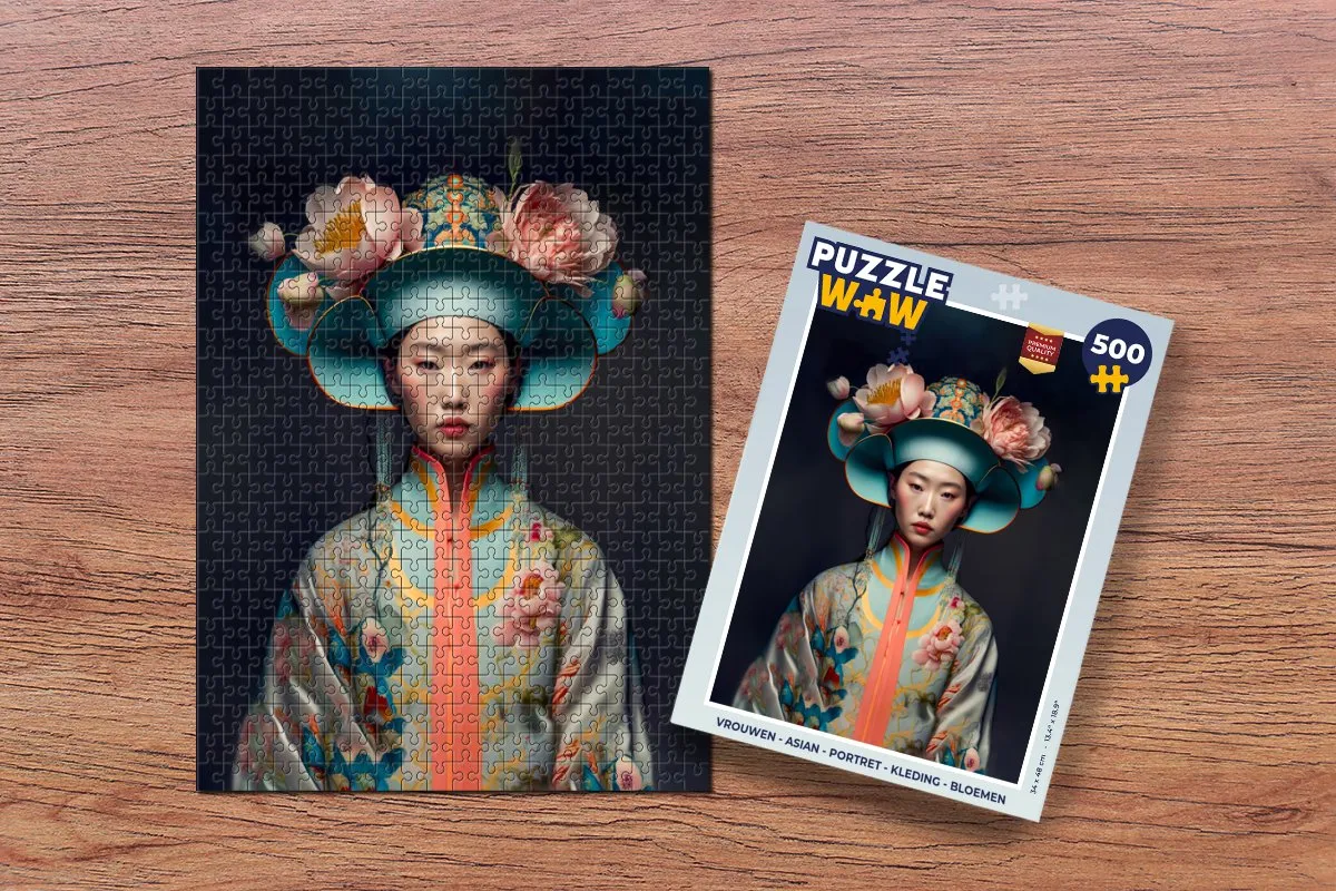 PuzzleWow Legpuzzel 500 Stuks - Asian Bloemen Portret - Multicolor