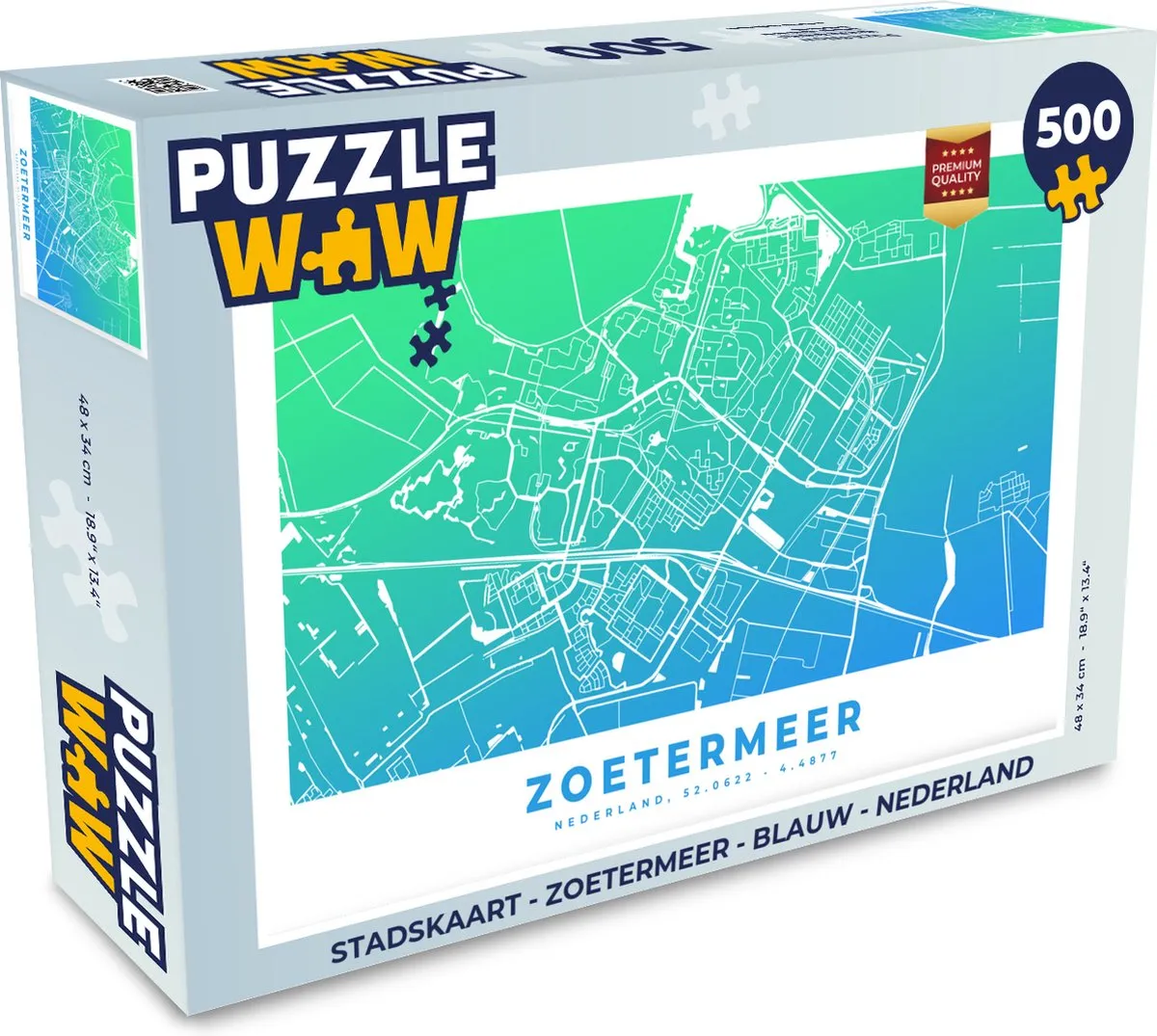 PuzzleWow Stadskaart Zoetermeer Legpuzzel 500 Stuks - Multicolor