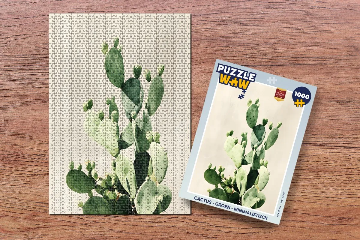 PuzzleWow Minimalistisch Legpuzzel 1000 Stuks - Cactus Groen