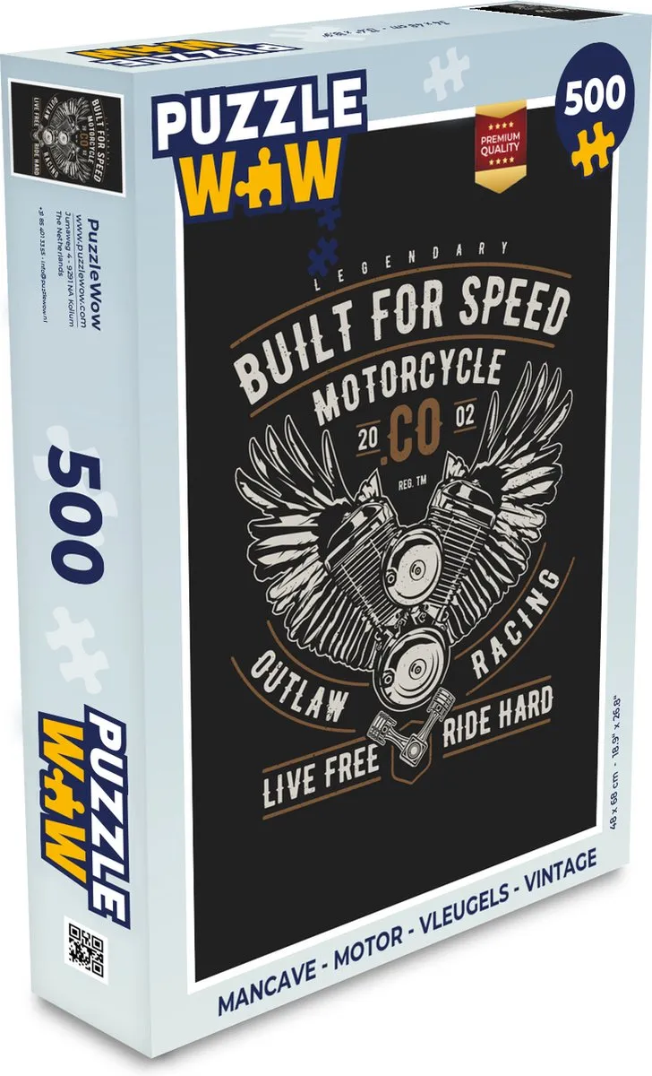 PuzzleWow Mancave Motor Vleugels Legpuzzel 500 Stuks - Multicolor