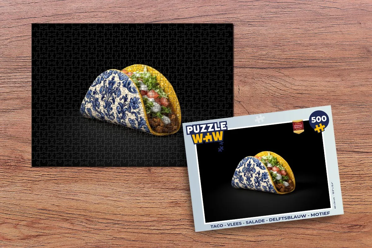 PuzzleWow Taco Legpuzzel 500 Stuks - Delftsblauw Motief