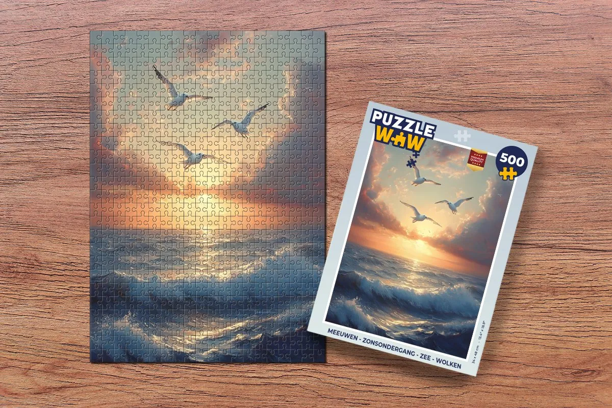 PuzzleWow Legpuzzel Meeuwen Zonsondergang 500 Stuks