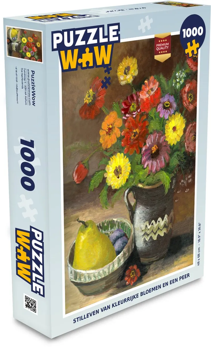 PuzzleWow Stilleven Bloemen Fruit Legpuzzel 1000 Stuks