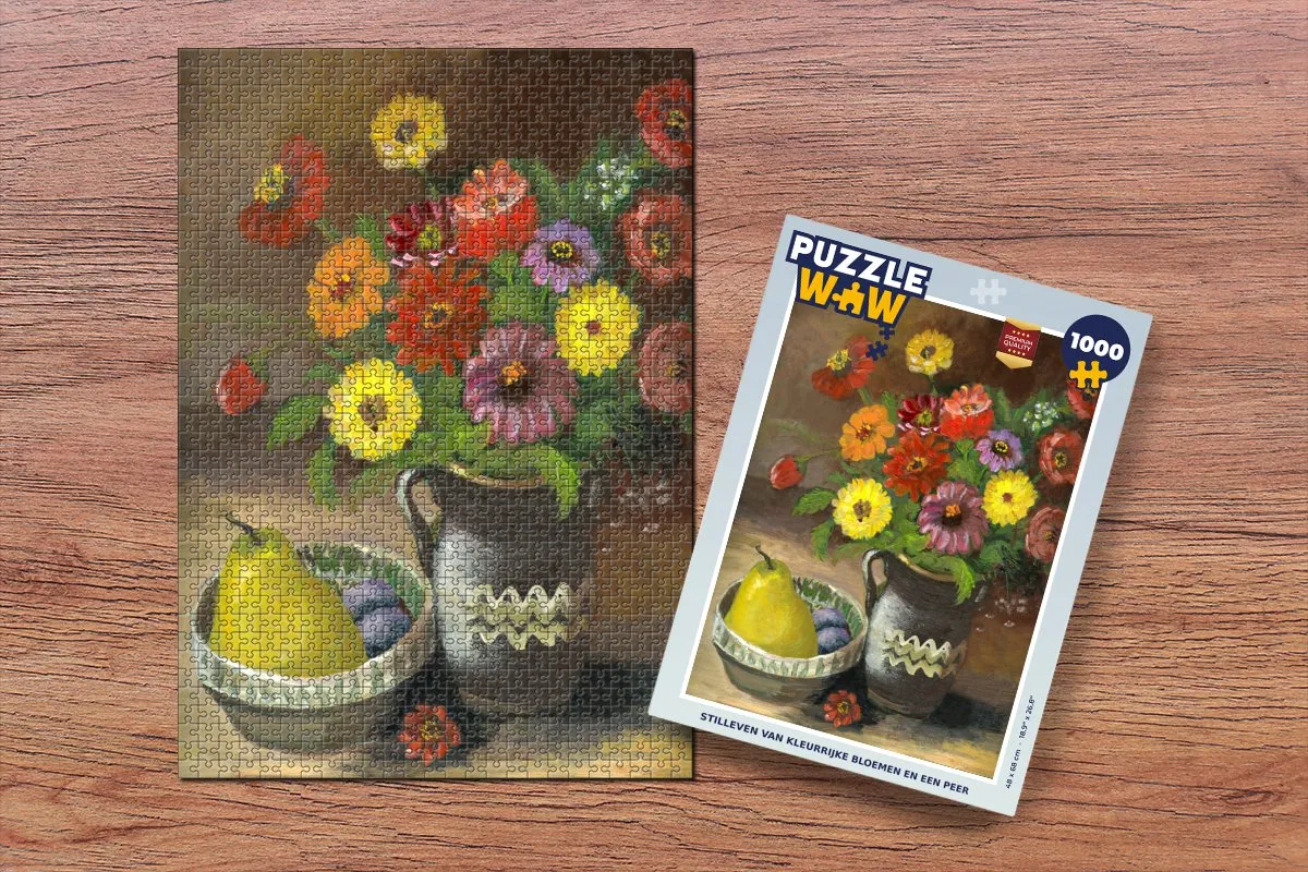PuzzleWow Stilleven Bloemen Fruit Legpuzzel 1000 Stuks - Multicolor