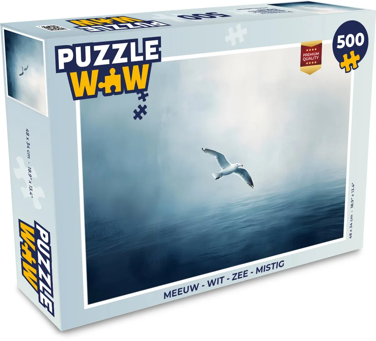 PuzzleWow Legpuzzel Meeuw - Zee 500 Stuks - Mistig Wit