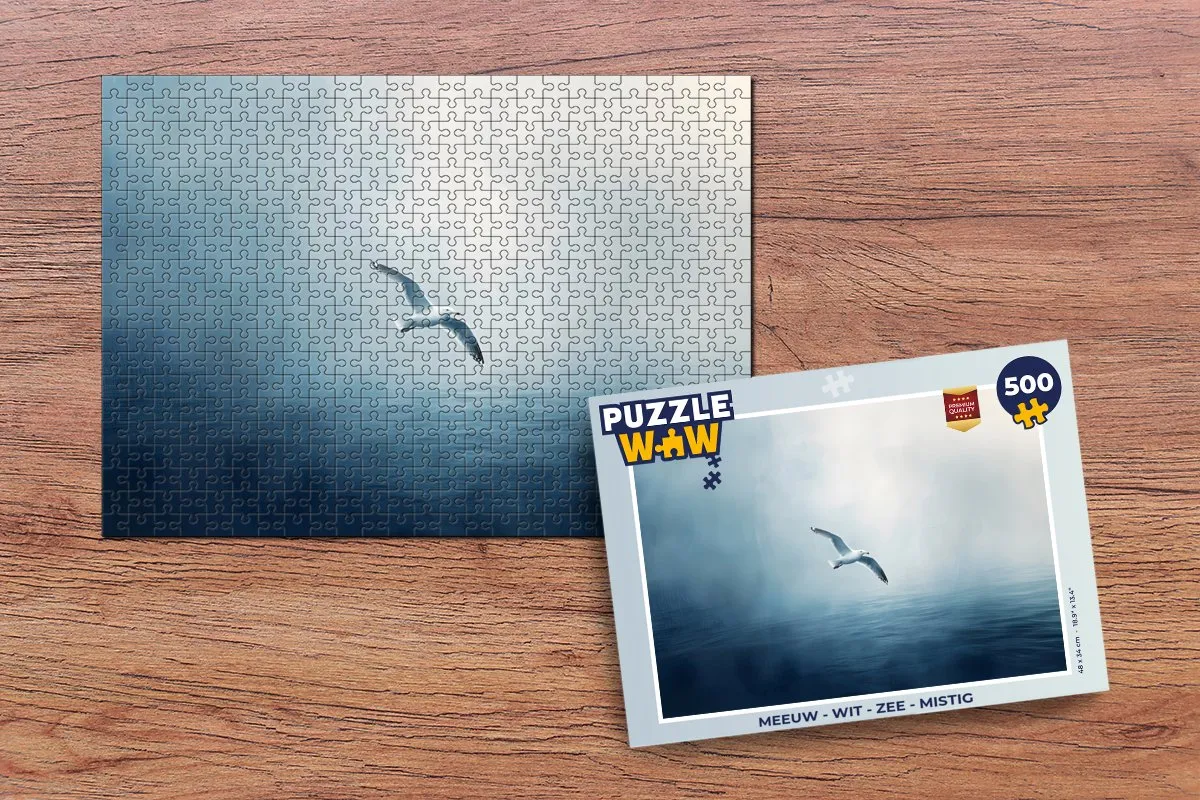 PuzzleWow Legpuzzel Meeuw - Zee 500 Stuks - Mistig Wit