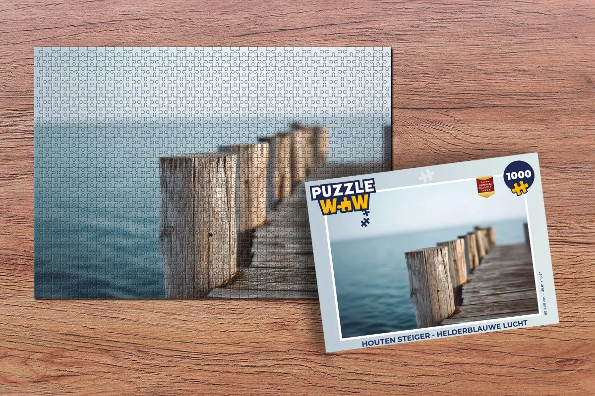 PuzzleWow Houten Steiger Puzzle 500 Stuks - Helderblauwe lucht