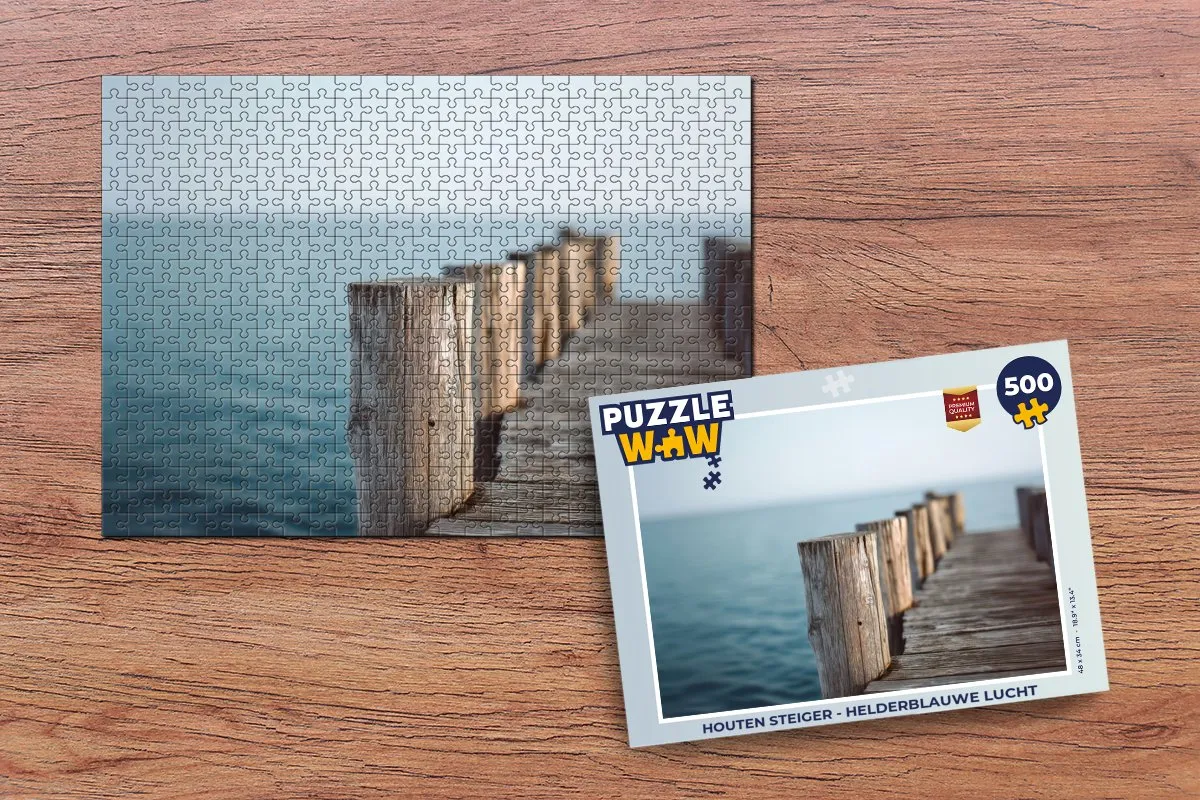PuzzleWow Houten Steiger Puzzle 500 Stuks - Helderblauwe lucht