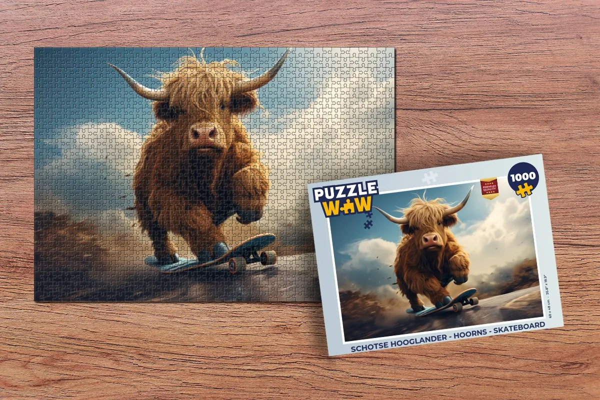 PuzzleWow Schotse Hooglander Hoorns Skateboard - 1000 Stuks