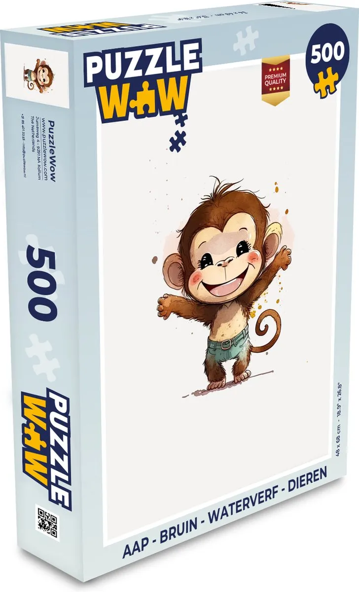 PuzzleWow Aap Waterverf Puzzel 500 Stuks