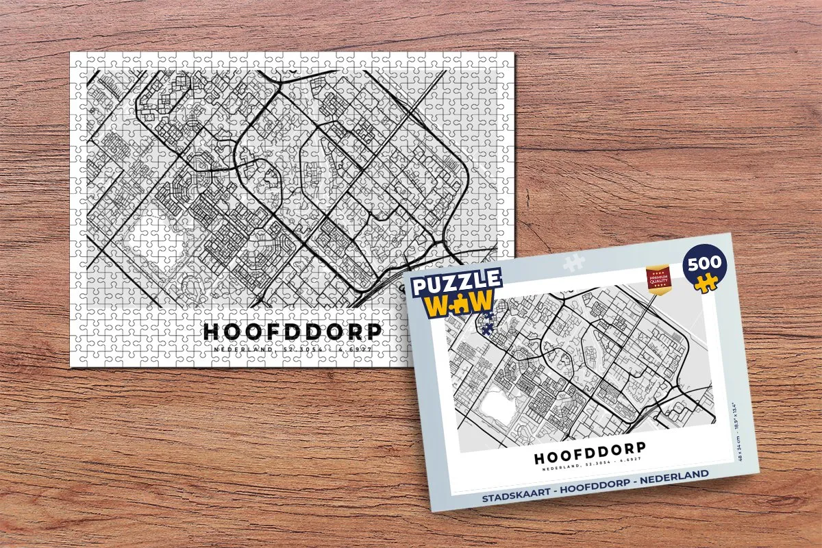 PuzzleWow Stadskaart Hoofddorp Nederland Legpuzzel 500 Stuks - Multicolor