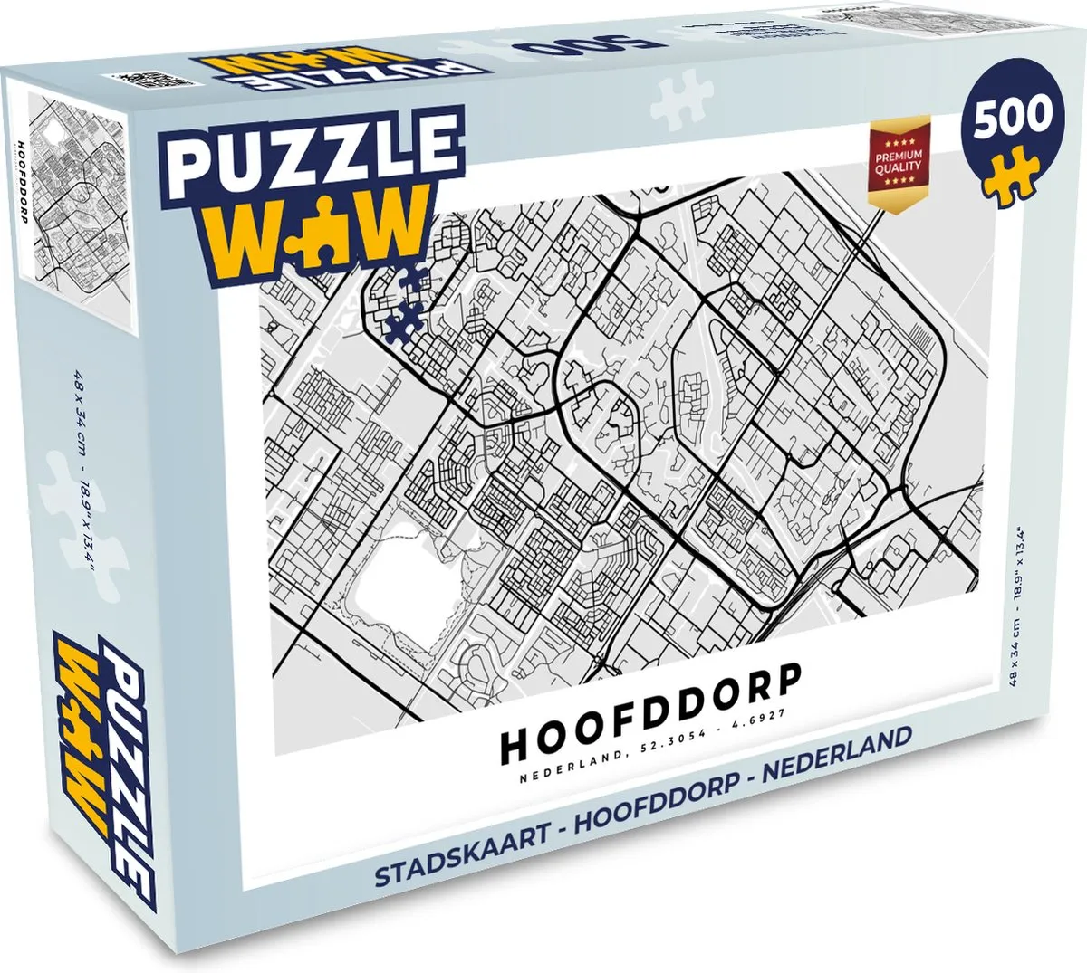 PuzzleWow Stadskaart Hoofddorp Nederland Legpuzzel 500 Stuks