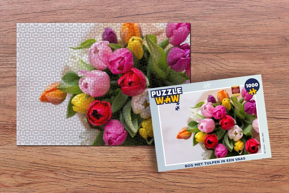 PuzzleWow Legpuzzel Bos met tulpen in een vaas 1000 Stuks - Multicolor
