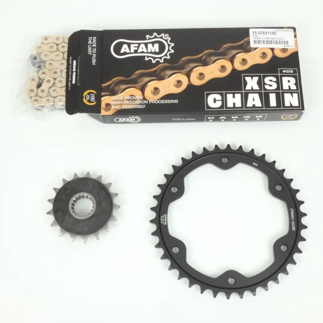 Kit chaîne Afam pour moto KTM 1290 Super Duke GT 2016 à 2024 17x38 Pas 525 Neu