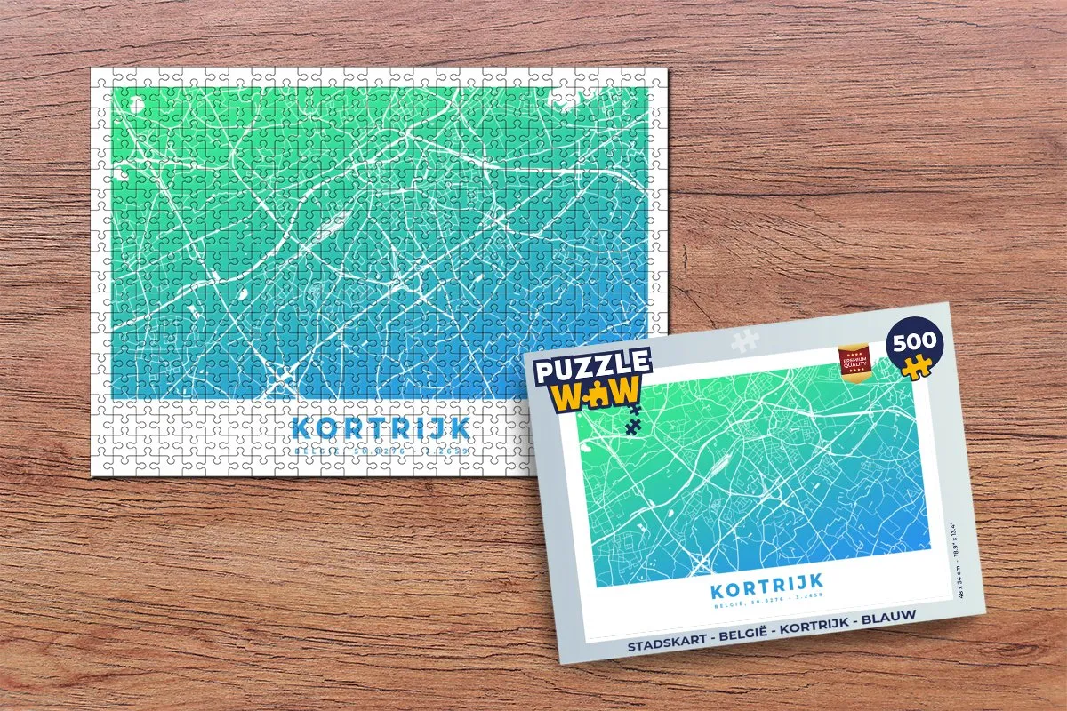 PuzzleWow Stadskart Kortrijk Legpuzzel 500 Stuks - Multicolor
