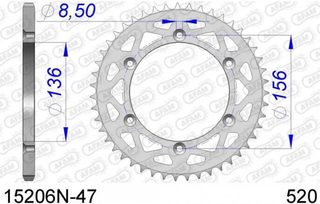 Kit chaîne Afam pour moto Gas gas 300 EC 2000 à 2020 13x47 Pas 520 Al 136mm Ne