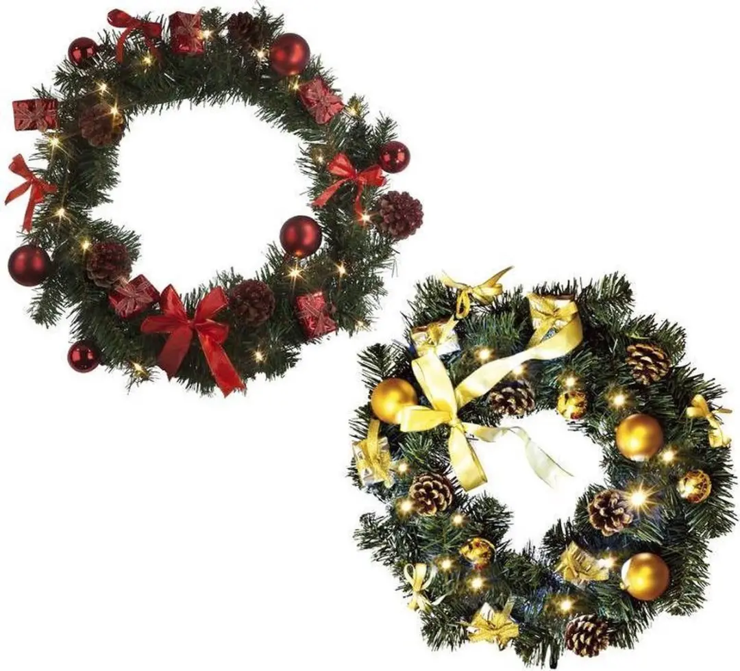 STAR TRADING LED-kerstkrans, 40 cm diameter, warmwit licht, rood