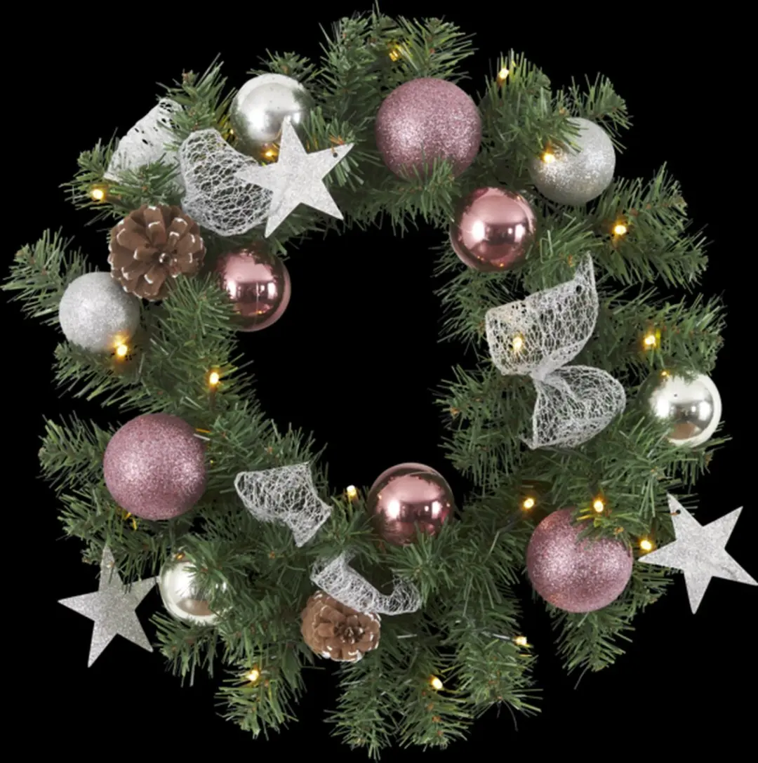 Star Trading Kerstkrans Roze 40cm - Warm Wit - Batterij & Timer - afbeelding 2 van 6